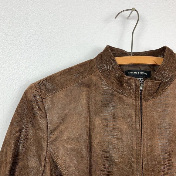 Valerie Stevens Mock Neck Suede Leather Zip Snake Skin Jacket Size Large - Picture 6 of 8